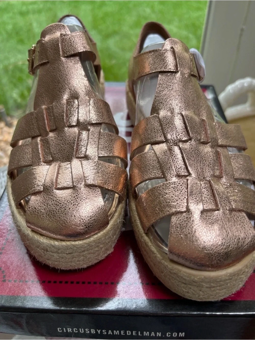 Sam Edelman Metallic Rose Gold Woven Espadrille Platform Sandals